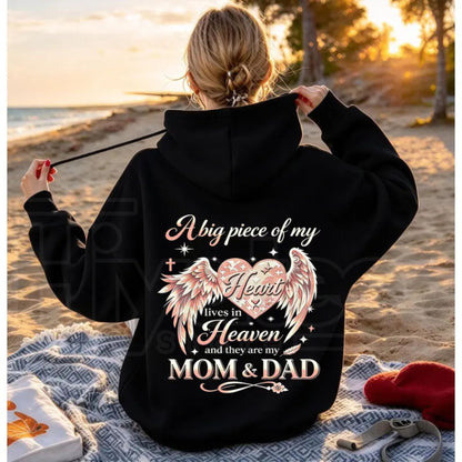 Women’s Mom Memorial Back Print Hoodie – Pink Angel Wings Heart Remembrance Pullover Sweatshirt