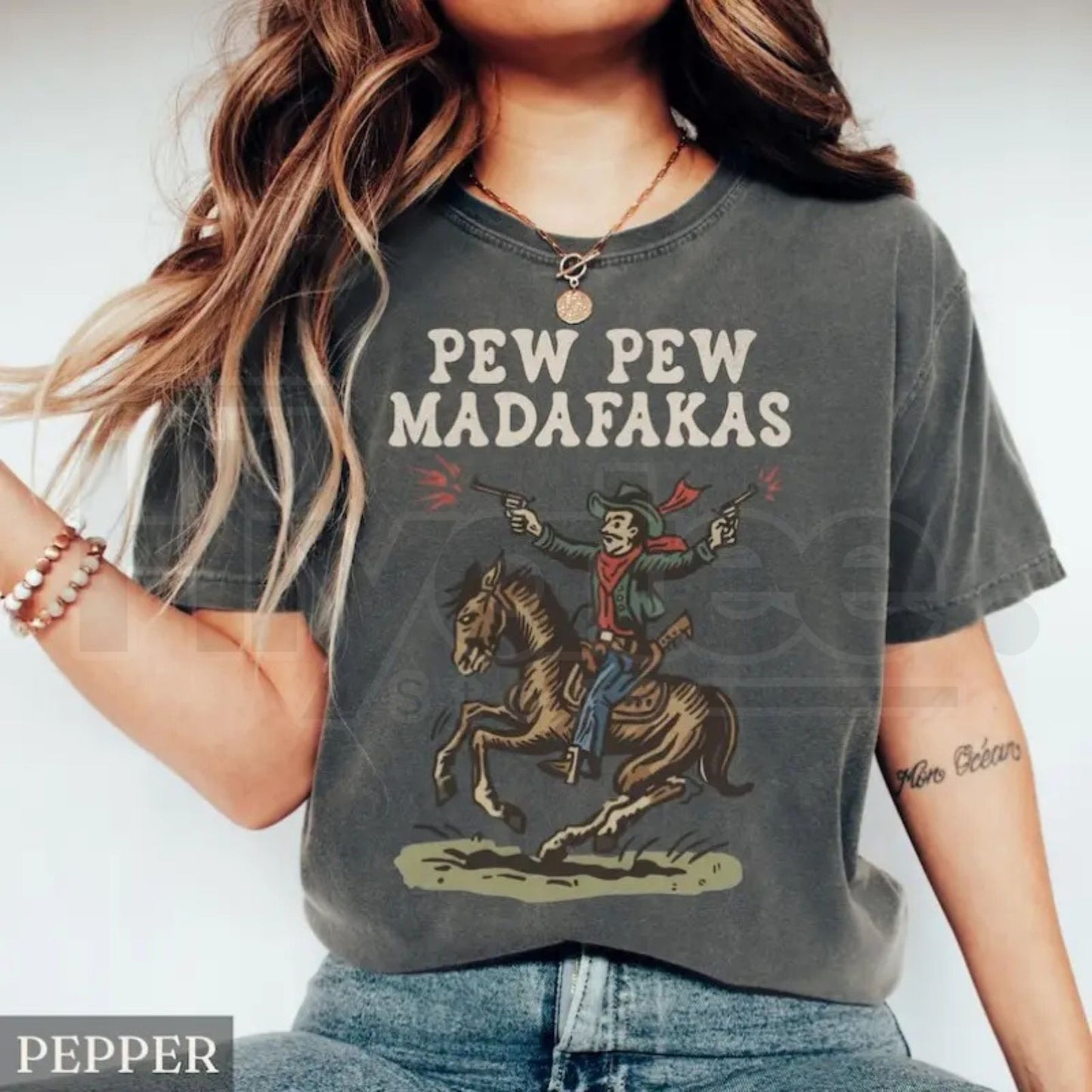 Comfort Colors® Retro Cowboy Pew Pew Madafakas Shirt – Funny Western Graphic Tee