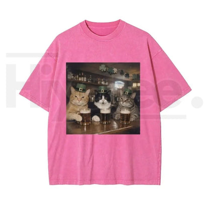 Unisex Cat Shamrock Vintage Washed T-Shirt – St. Patrick’s Day Graphic Tee