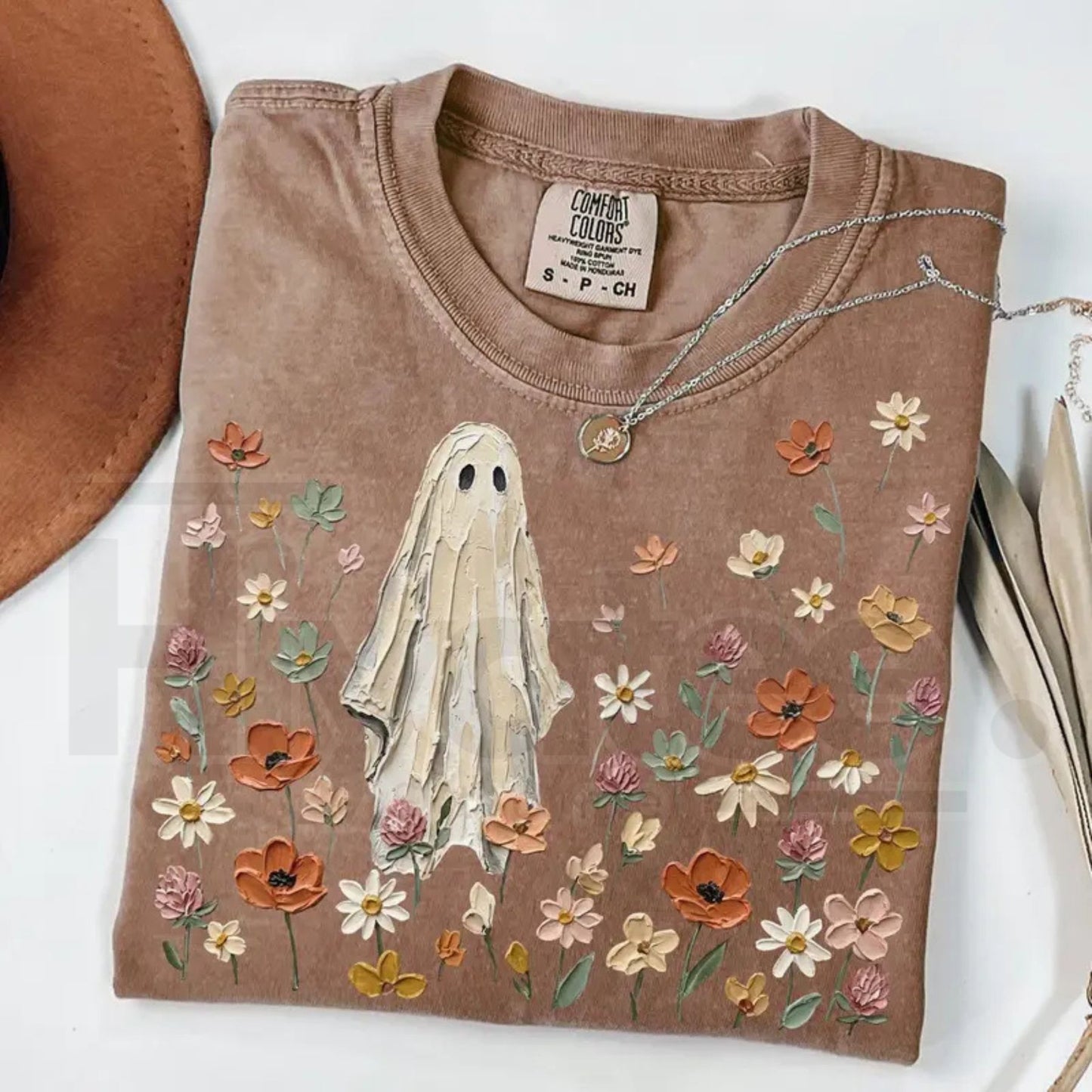 Comfort Colors Wildflowers Ghost Shirt Spooky Floral Botanical Tee