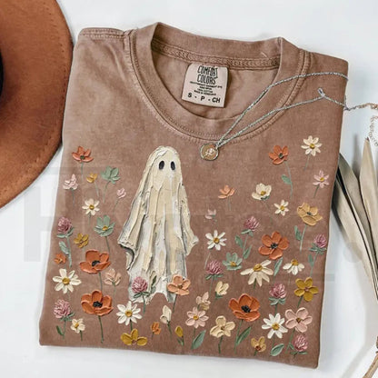 Comfort Colors Wildflowers Ghost Shirt Spooky Floral Botanical Tee