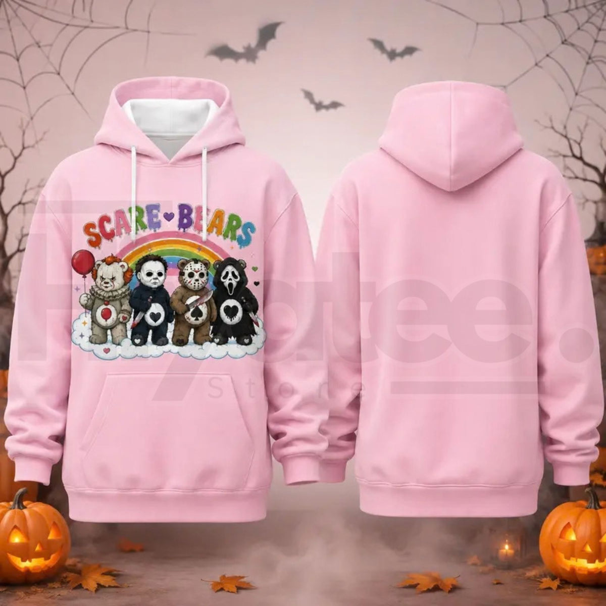 Scare Bears Cute Halloween Graphic Hoodie – Spooky Pastel Goth Unisex Pullover