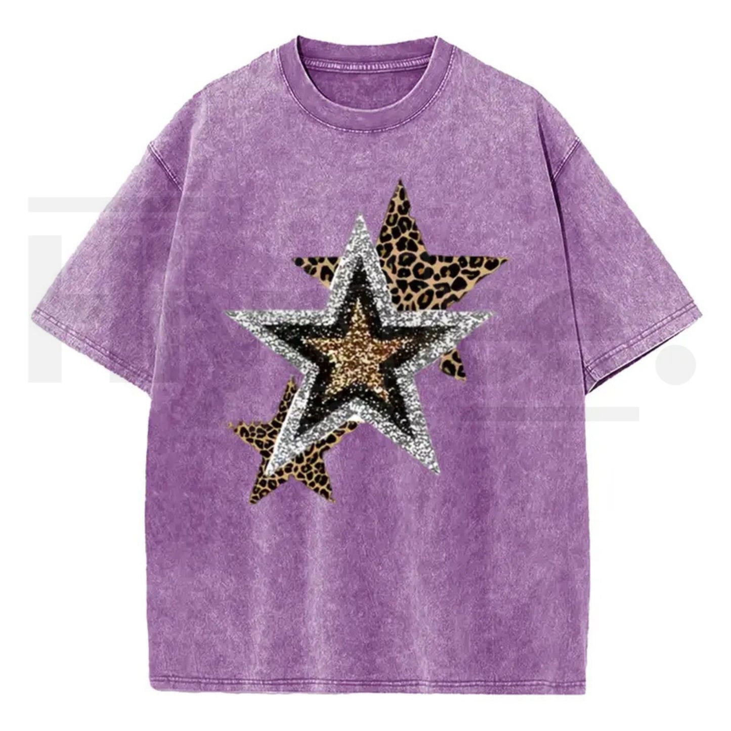 Holafish Outing Street Tee – Acid Wash Leopard Star Graphic Unisex T-Shirt