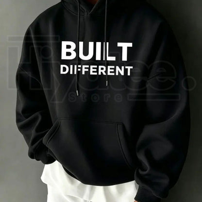 Men's "Built Different" Graphic Hoodie – Motivational Streetwear Pullover, Gym & Casual Fit