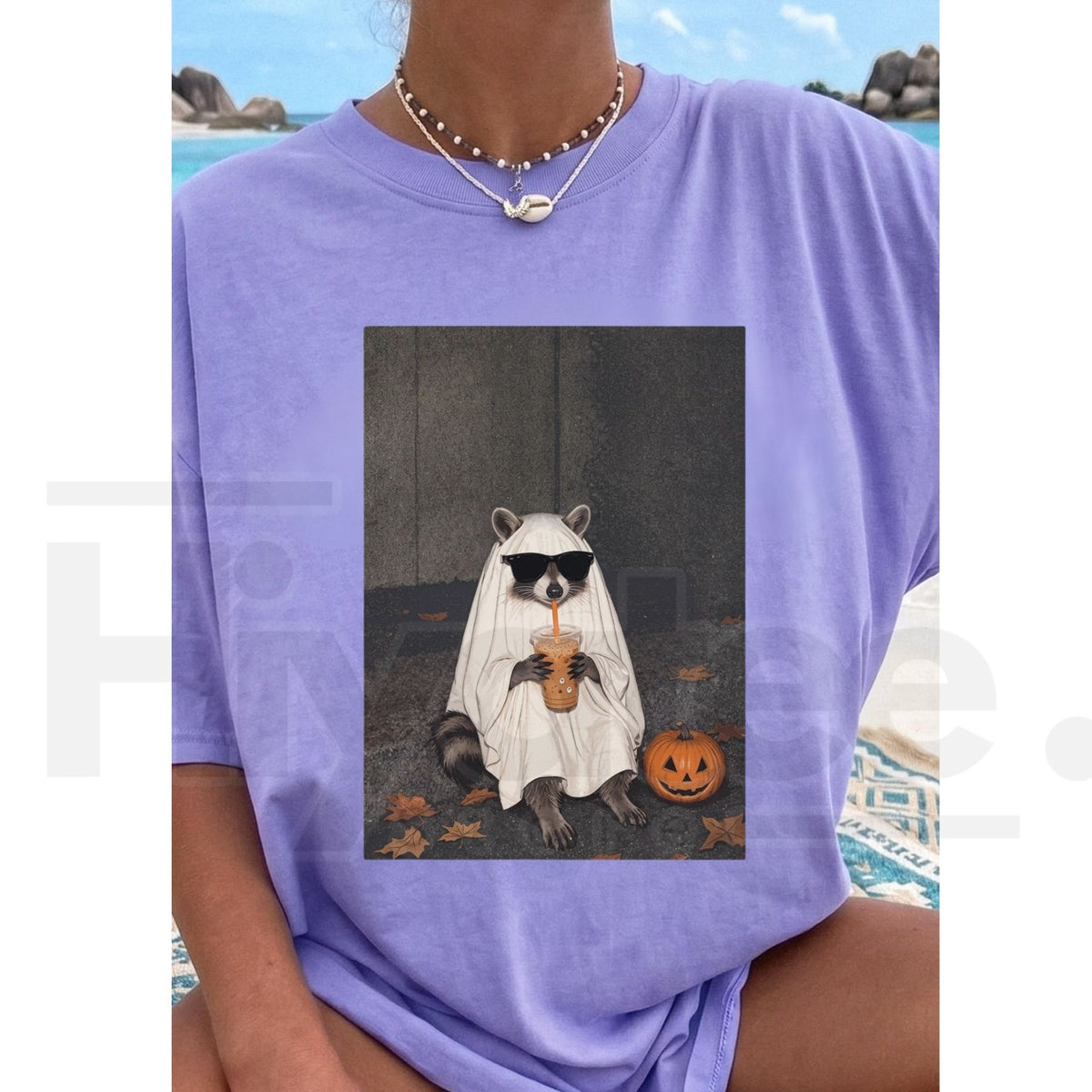 Comfort Colors Ghost Raccoon Iced Coffee T-Shirt – Funny Spooky Halloween Tee