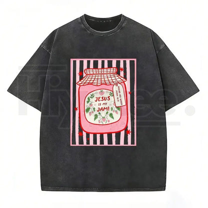 Jesus Is My Jam Vintage Washed T-Shirt – Christian Strawberry Graphic Cotton Tee
