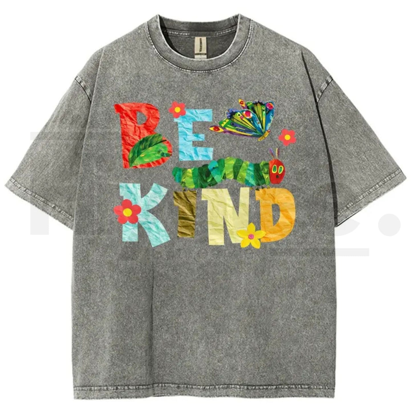 Be Kind Paper Collage Bug Butterfly Floral Vintage Washed Tee – Y2K Aesthetic Graphic Shirt