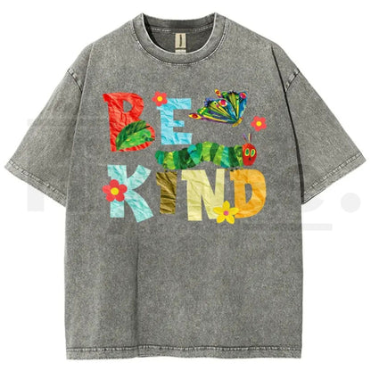Be Kind Paper Collage Bug Butterfly Floral Vintage Washed Tee – Y2K Aesthetic Graphic Shirt