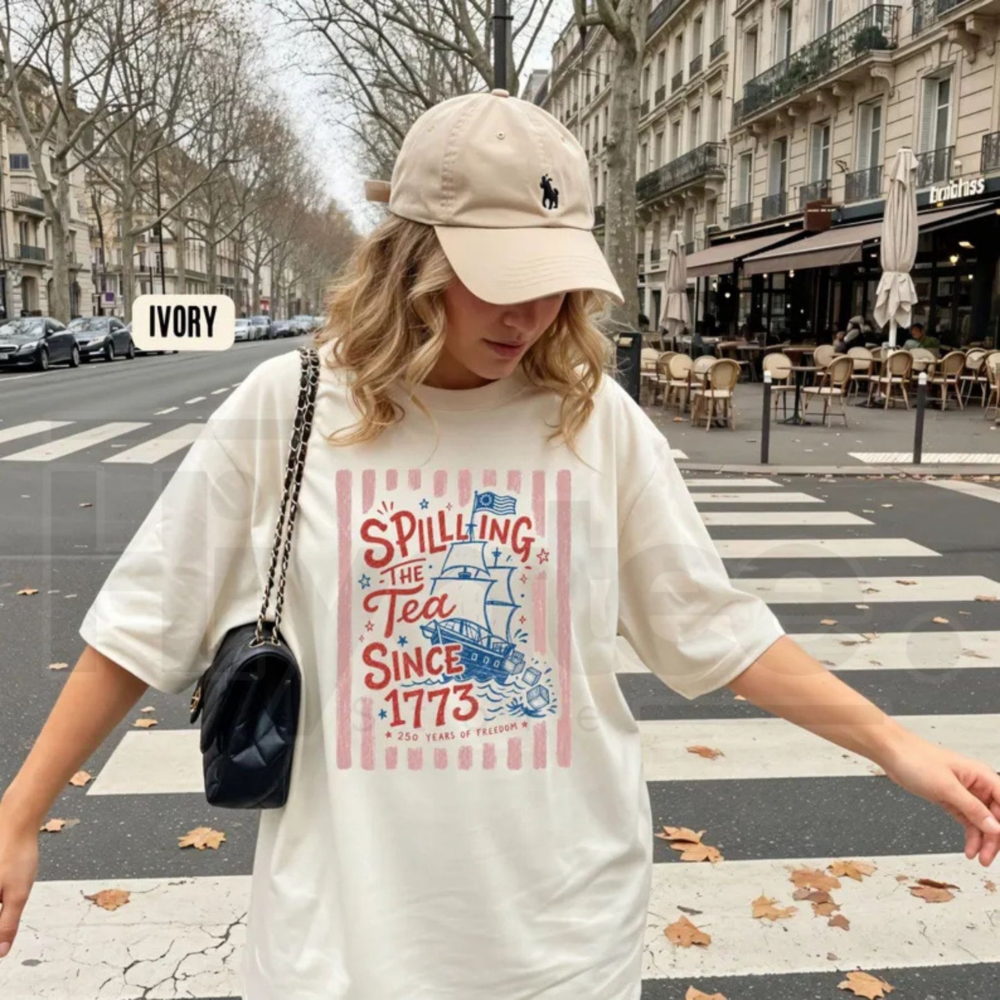 Striped Spilling The Tea Since 1773 Shirt – Funny 4th of July Tee, Preppy Patriotic USA Party T-Shirt, 250th Anniversary Merch