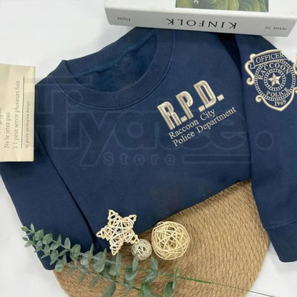 Resident Evil Inspired Leon Kennedy RE2 Embroidered Sweatshirt – Double-Sided Horror Game Merch