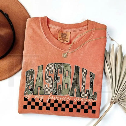 Comfort Colors® Camo Baseball Mama Vintage T-Shirt – Coquette Bow Military Camouflage Sports Tee, Game Day Baseball Mom Shirt