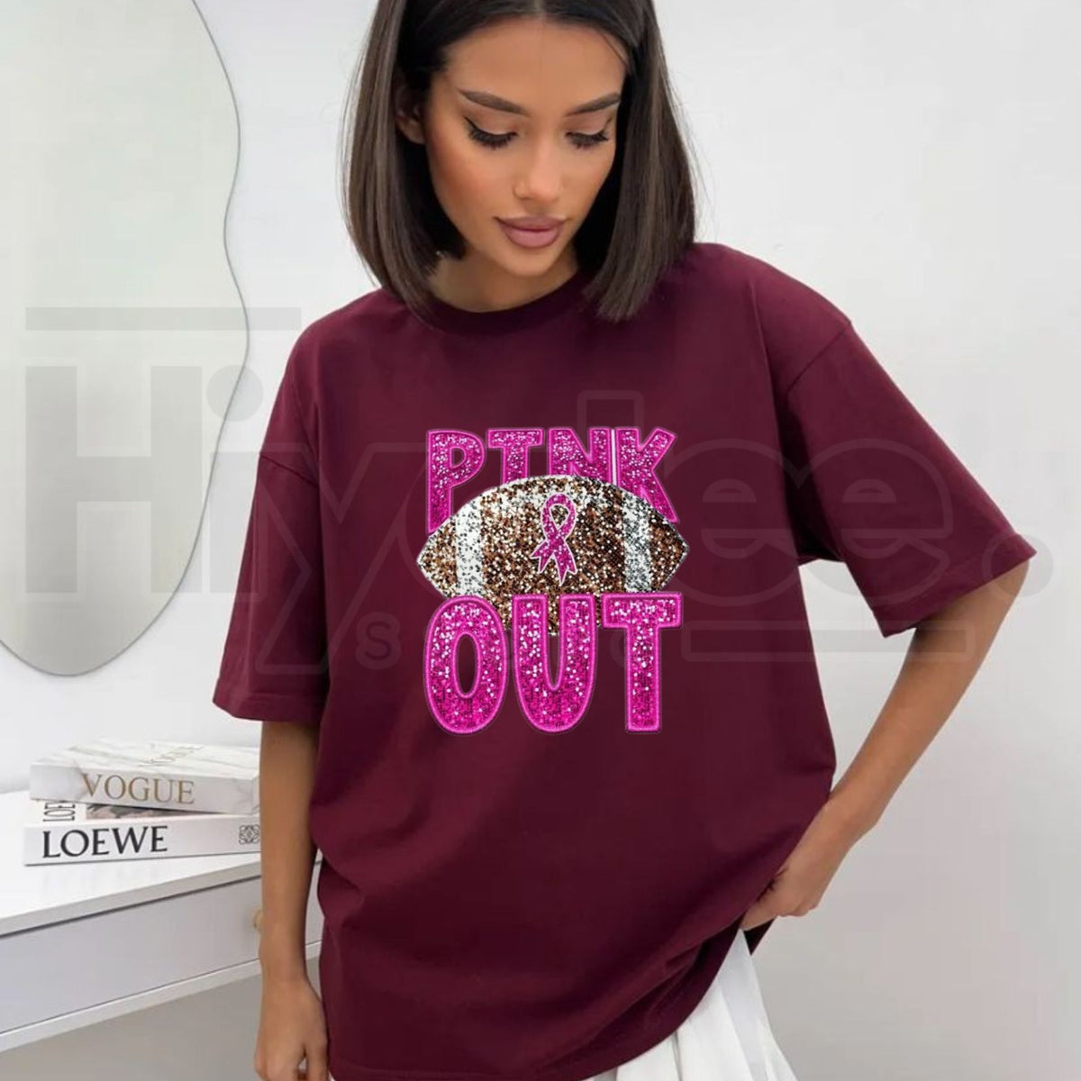 Pink Glitter Football Breast Cancer Awareness Women's T-Shirt – Relaxed Fit Top
