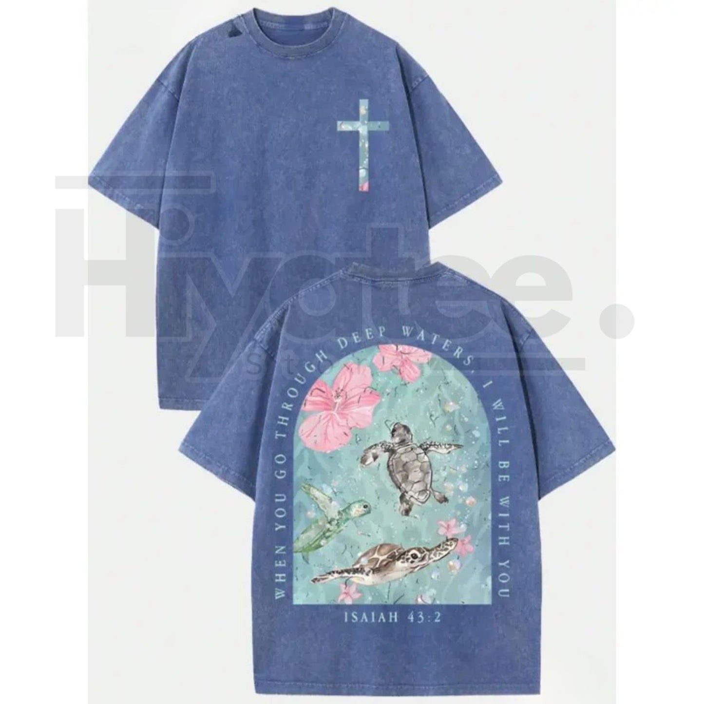 Sea Turtle "I Will Be With You" Vintage Washed T-Shirt – Oversized Pure Cotton Streetwear