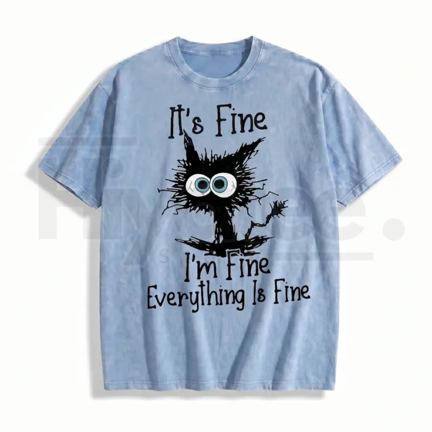 "It's Fine I'm Fine" Funny Cat T-Shirt – Premium Heavyweight Acid Wash Vintage Tee