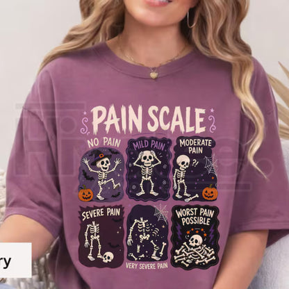Funny Nurse Halloween Shirt Pain Scale Skeleton RN Comfort Colors Tee