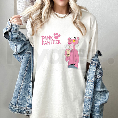 Pink Panther Bubble Tea T-Shirt – Retro Cartoon Boba Graphic Tee
