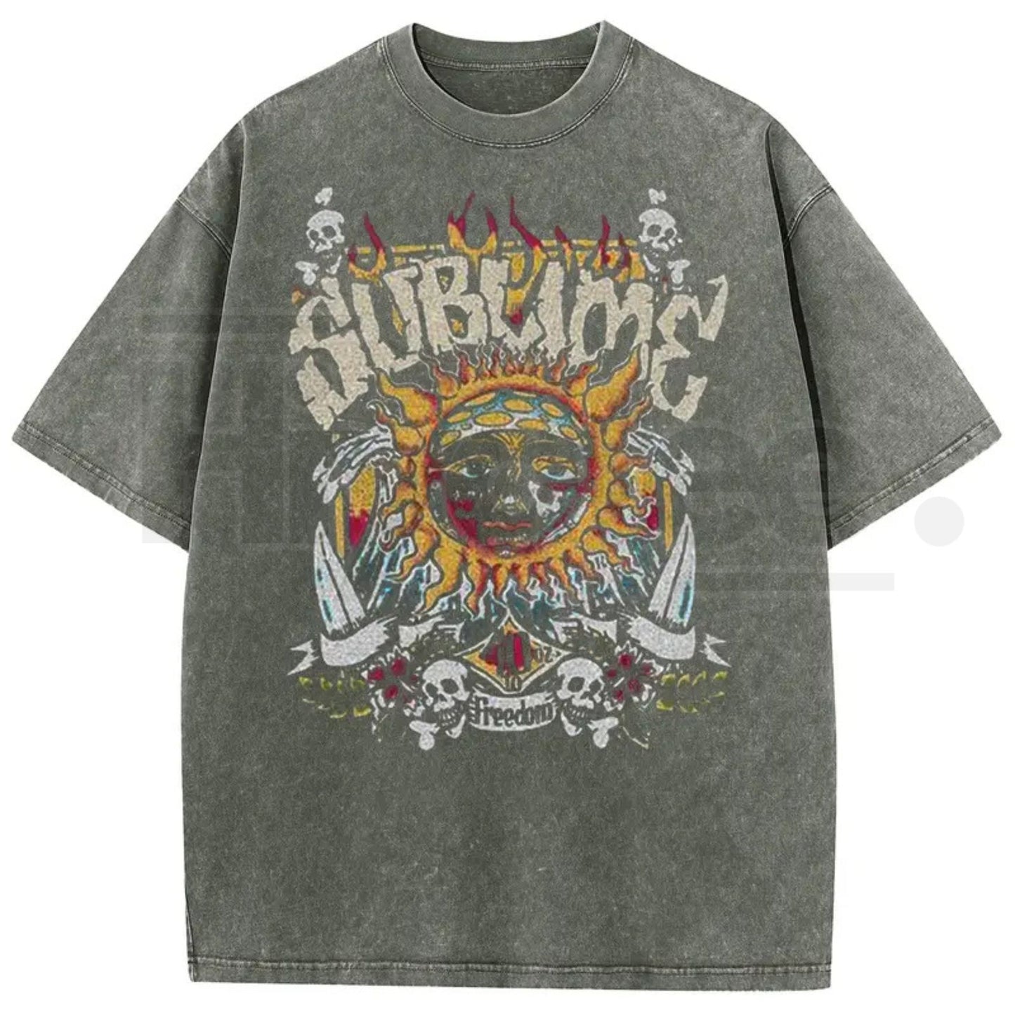 Sunland Sun Pattern Acid Washed T-Shirt – Oversized Unisex Graphic Tee
