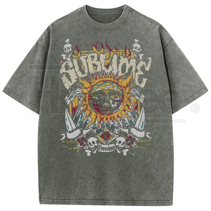 Sunland Sun Pattern Acid Washed T-Shirt – Oversized Unisex Graphic Tee