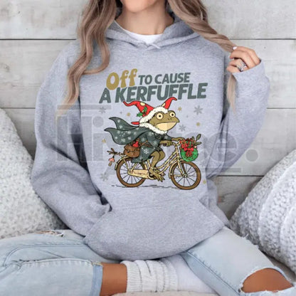 "Off to Cause a Kerfuffle" Frog Christmas Hoodie