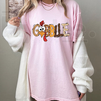 Cute Gobble Thanksgiving Turkey T-Shirt – Family Matching Fall Graphic Crewneck Tee