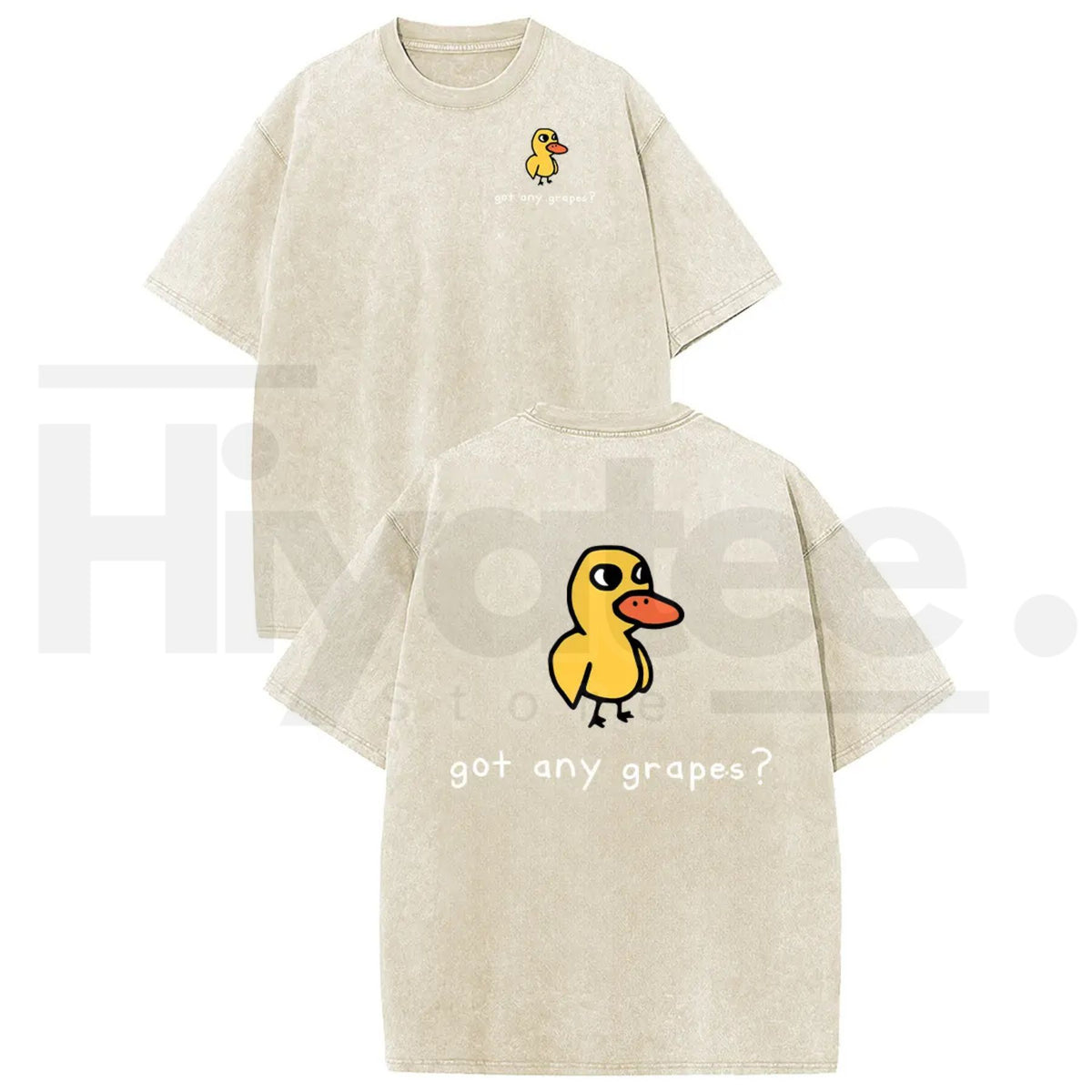Holafish Women's Retro Vintage "Eat Grapes?" Duck Graphic T-Shirt – Oversized Heavy Washed Cotton Streetwear Tee