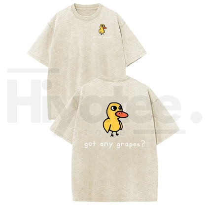 Holafish Women's Retro Vintage "Eat Grapes?" Duck Graphic T-Shirt – Oversized Heavy Washed Cotton Streetwear Tee