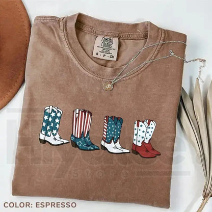 Comfort Colors® Patriotic Cowboy Boots Shirt – Fourth of July Western Graphic Tee