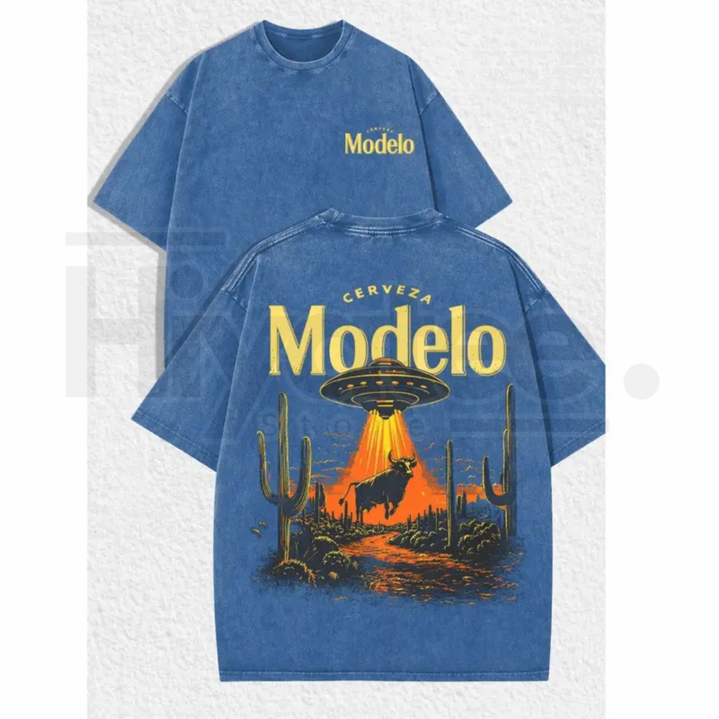 Cerveza Modelo "Desert Abduction" Vintage T-Shirt – Retro UFO & Bull Graphic Tee
