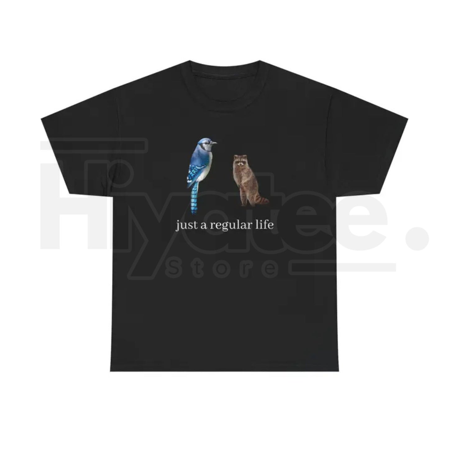 "Just A Regular Life" – Blue Jay and Raccoon Retro Graphic Top