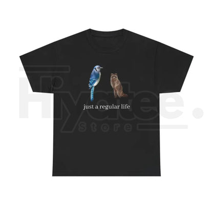 "Just A Regular Life" – Blue Jay and Raccoon Retro Graphic Top