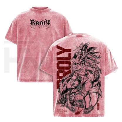 Broly DBZ Washed Tee – Super Saiyan Berserker Anime Graphic Double Printed T-Shirt
