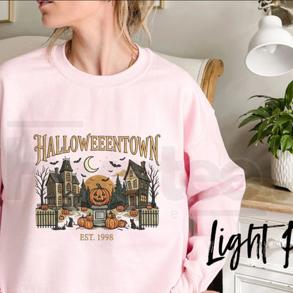HalloweenTown Embroidered Gingham Sweatshirt – Spooky Village Haunted House Pullover