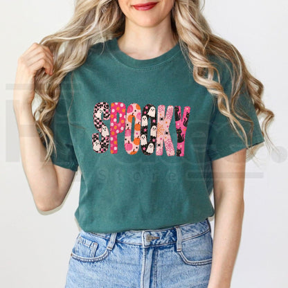 Comfort Colors Preppy Spooky Halloween Ghost Pumpkin Tee