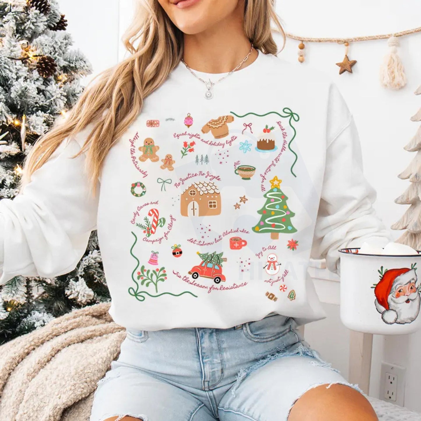 Subtle Anti-Trump Holiday Shirt: Doodle Christmas Liberal Values Political Protest Sweatshirt, Festive Resistance Tee