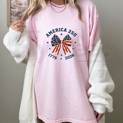 "America 250" – Stars And Stripes Bow Print Independence Day Top