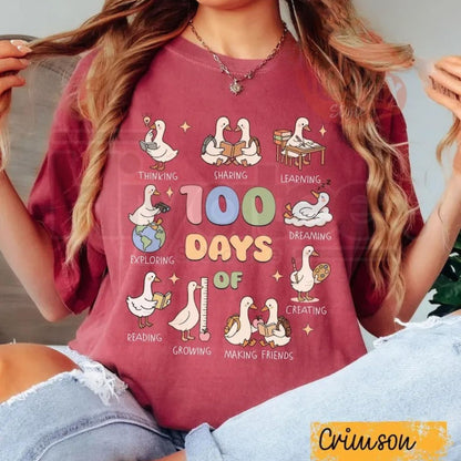 Comfort Colors® 100 Days of School Goose Teacher T-Shirt – Cute Classroom Tee, Funny 100th Day Activities Top