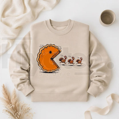 Pumpkin Pie Chasing Turkeys Sweatshirt, Funny Thanksgiving Foodie Graphic Pullover