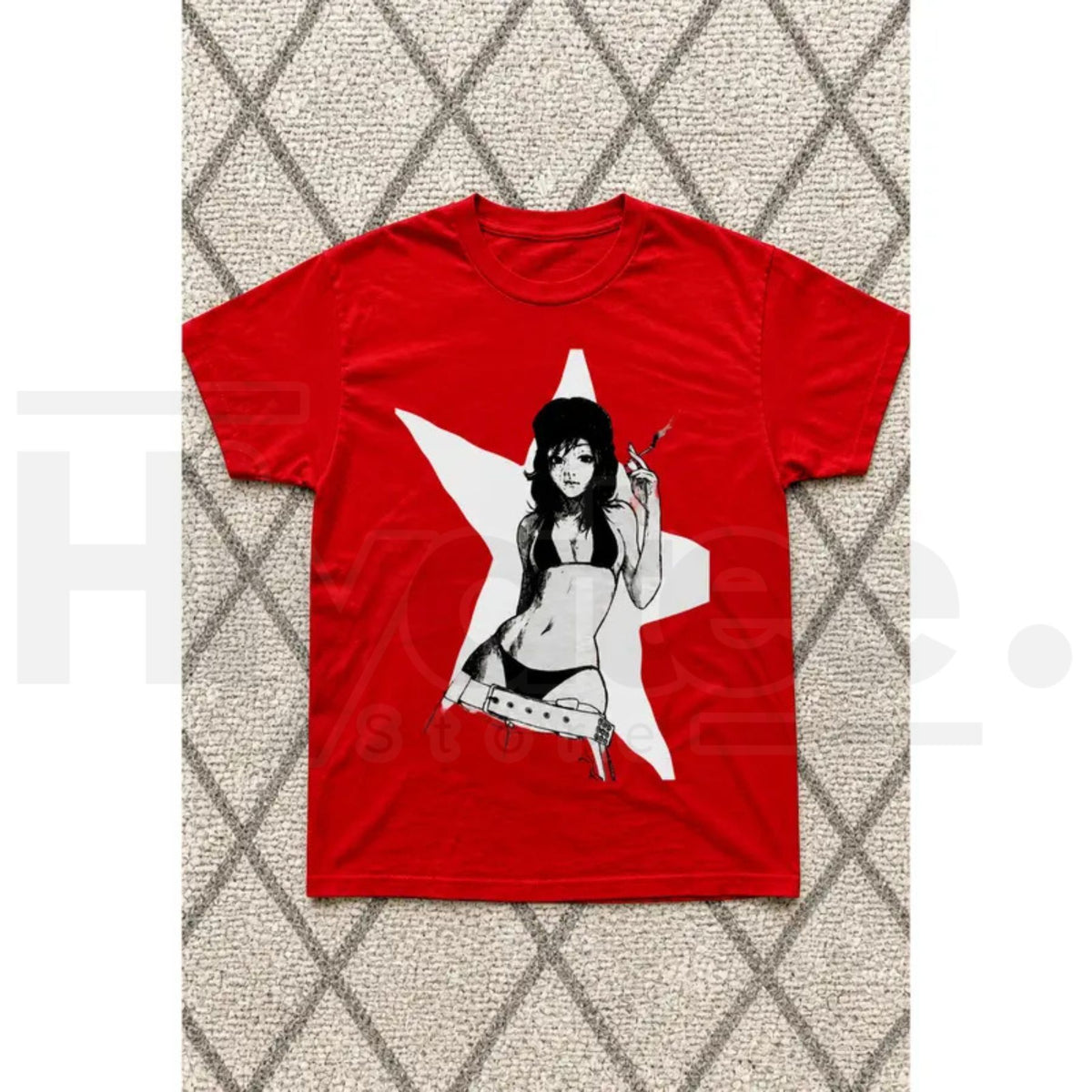 Cyberpunk Red Star Vintage T-Shirt – Anime Girl Gothic Grunge Y2K Aesthetic Tee