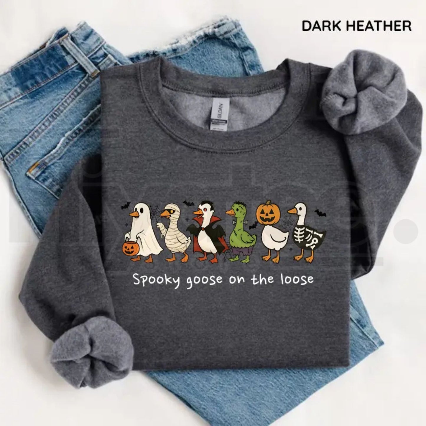 Spooky Goose on the Loose Sweatshirt – Funny Halloween Goose Graphic Crewneck, Cute Spooky Season Vintage Fall Pullover