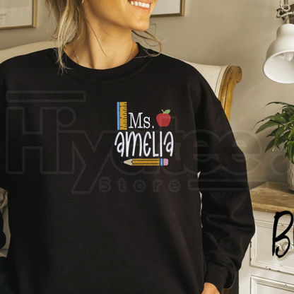 Personalized Teacher Sweatshirt – Custom Embroidered Name School Theme Crewneck & Appreciation Gift