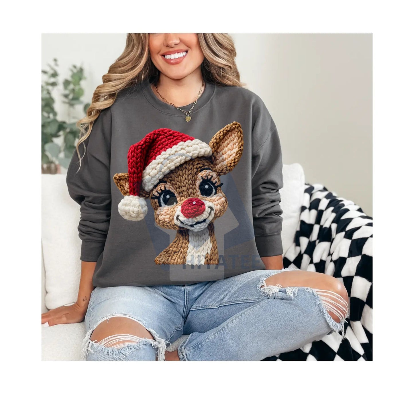 Red Nose Reindeer Santa Hat Holiday Sweatshirt: Cute Festive Crewneck Pullover, Classic Christmas Graphic Sweater
