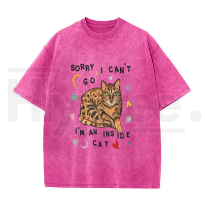 Plus Size "Sorry, I Can't Go, I'm a Home Cat" Vintage Washed T-Shirt
