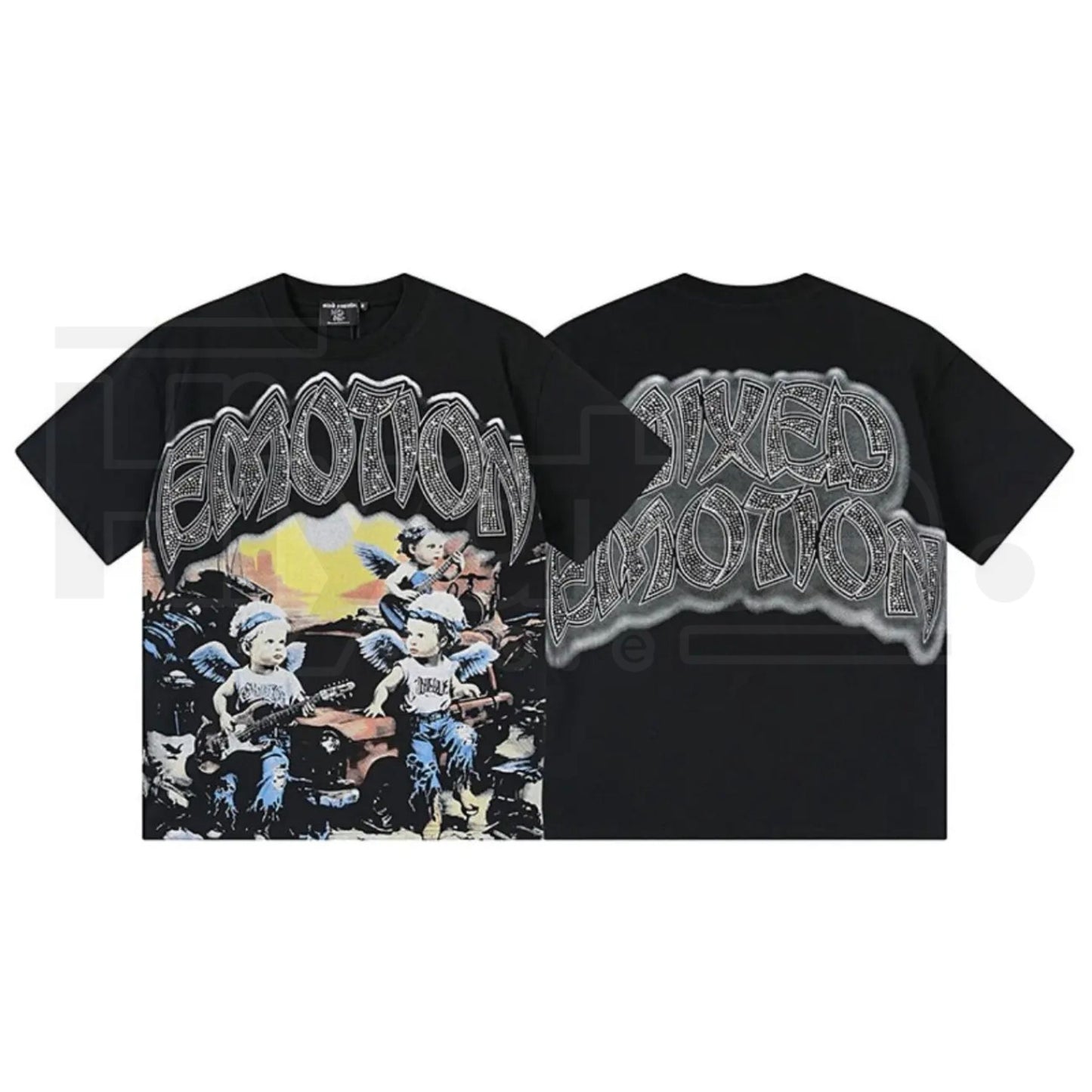 MIXED EMOTION Diamond Angel Graphic Tee – Y2K Vintage Streetwear T-Shirt
