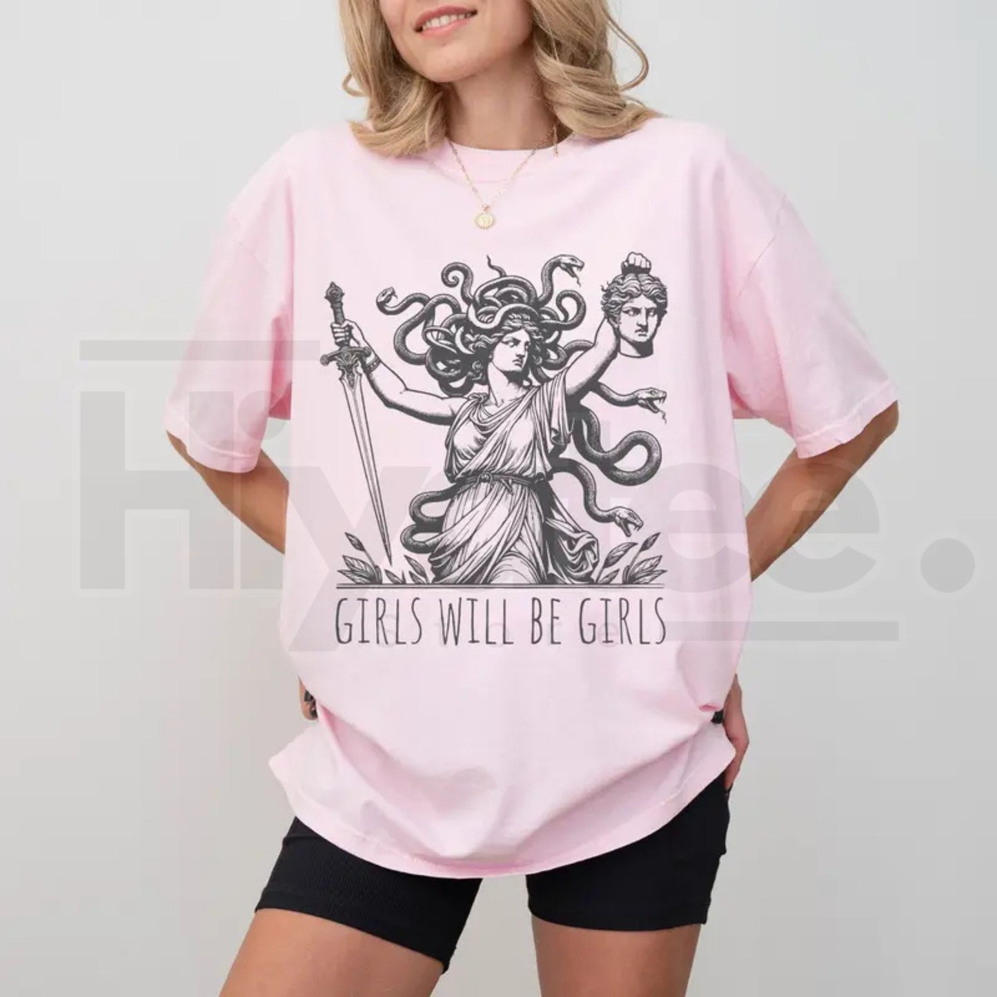 Comfort Colors® Girls Will Be Girls Shirt – Medusa With The Head of Perseus Girl Power Tee, Mythological Feminist Graphic Shirt