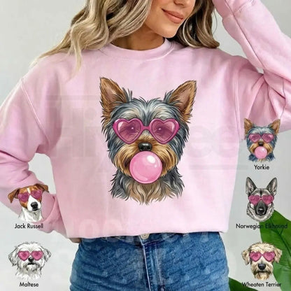 Valentine’s Day Dog Shirt: Heart Glasses & Bubblegum Tee - 50+ Breeds Available