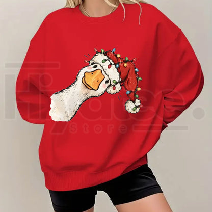Preppy Jolly Santa Goose Christmas Sweatshirt, Funny Holiday Duck Graphic Pullover