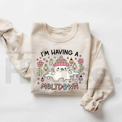 I'm Having A Meltdown Sweatshirt: Funny Snowman Winter Mental Health Sweater