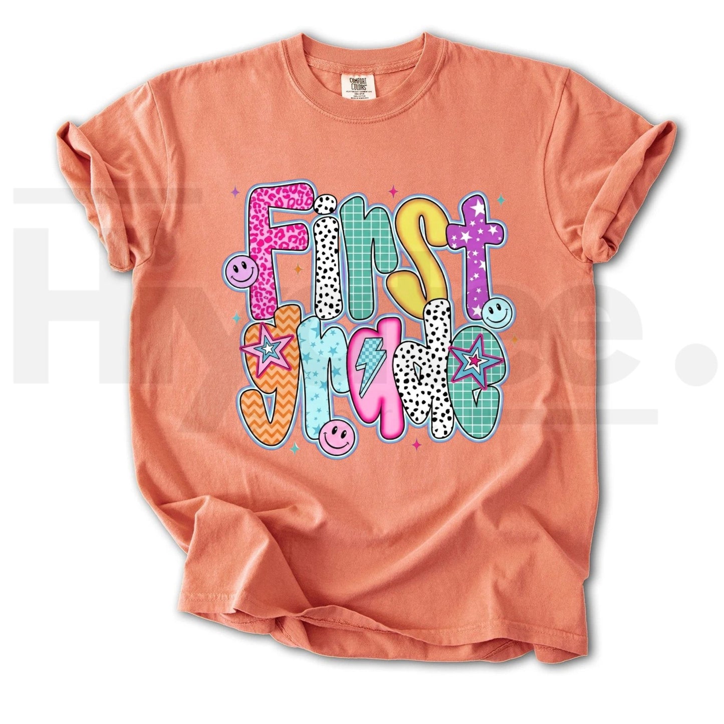 Comfort Colors Retro First Grade Smiley Face T-Shirt