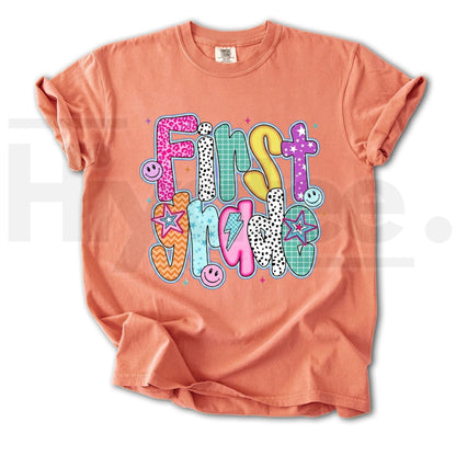 Comfort Colors Retro First Grade Smiley Face T-Shirt