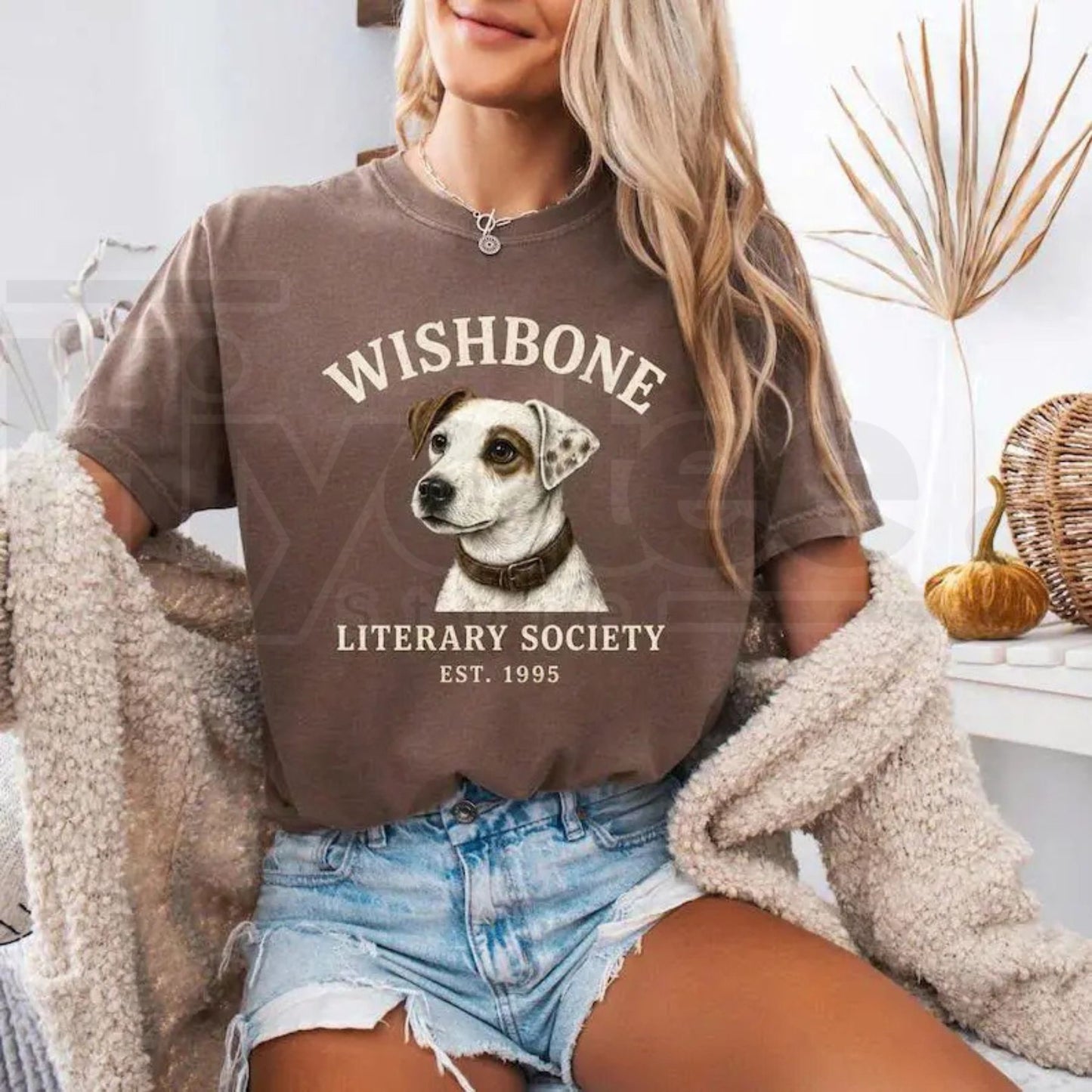 Comfort Colors Wishbone Dog T-Shirt – Vintage Literary Society Tee, Retro Aesthetic Book Lover Gift for Her